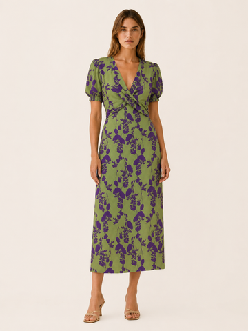 Zinnia | Midi Dress with Short Sleeve and Ruched Front