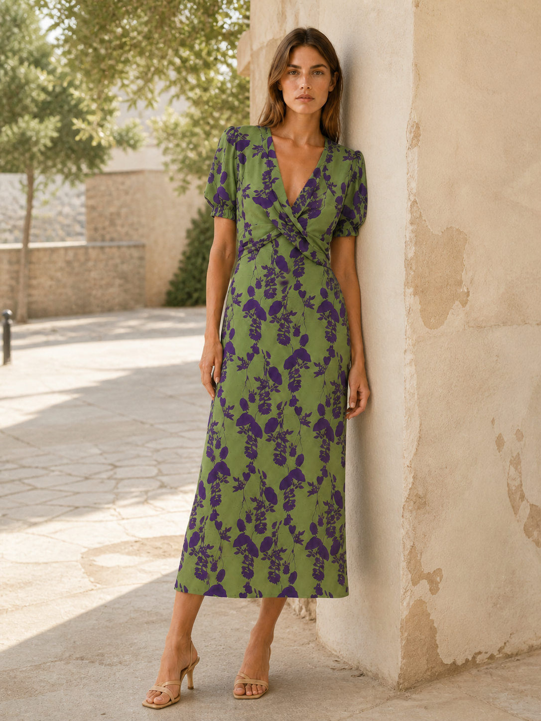 Zinnia | Midi Dress with Short Sleeve and Ruched Front