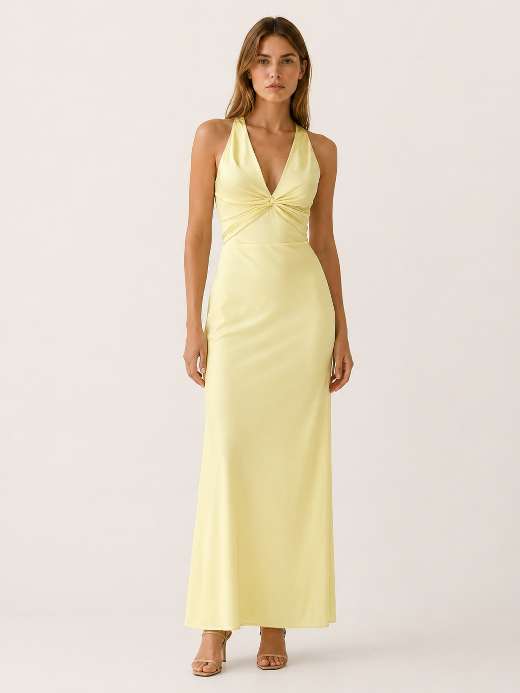 Zora | Halter Maxi Dress with V Neck and Tie Back