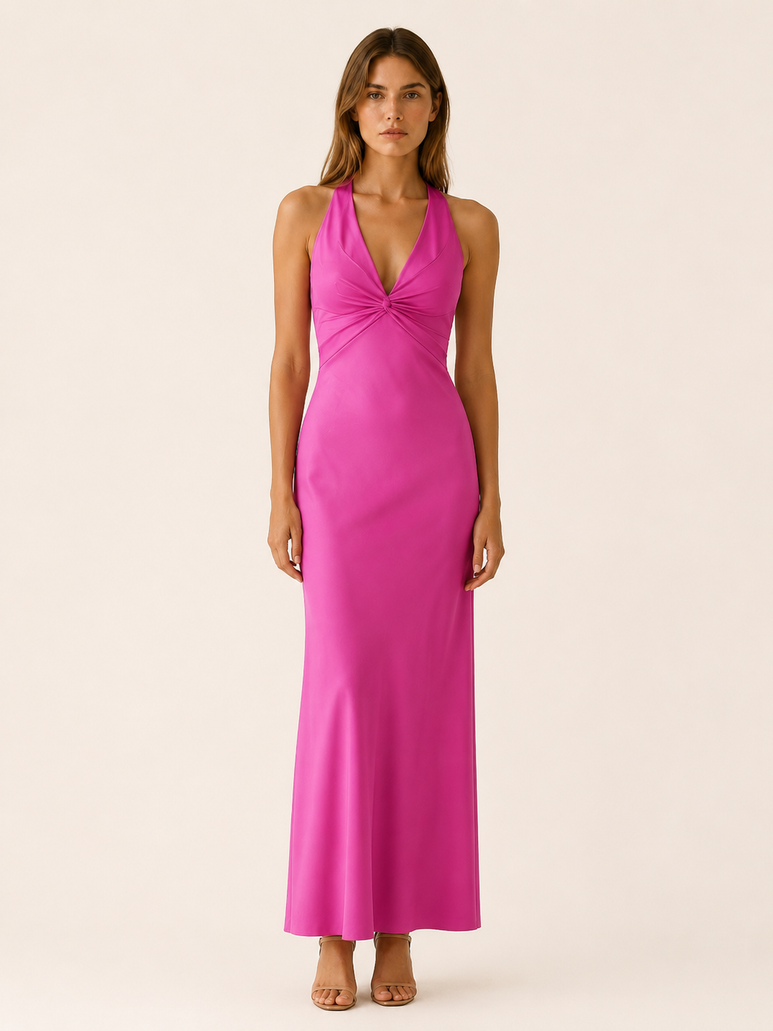 Zora | Halter Maxi Dress with V Neck and Tie Back