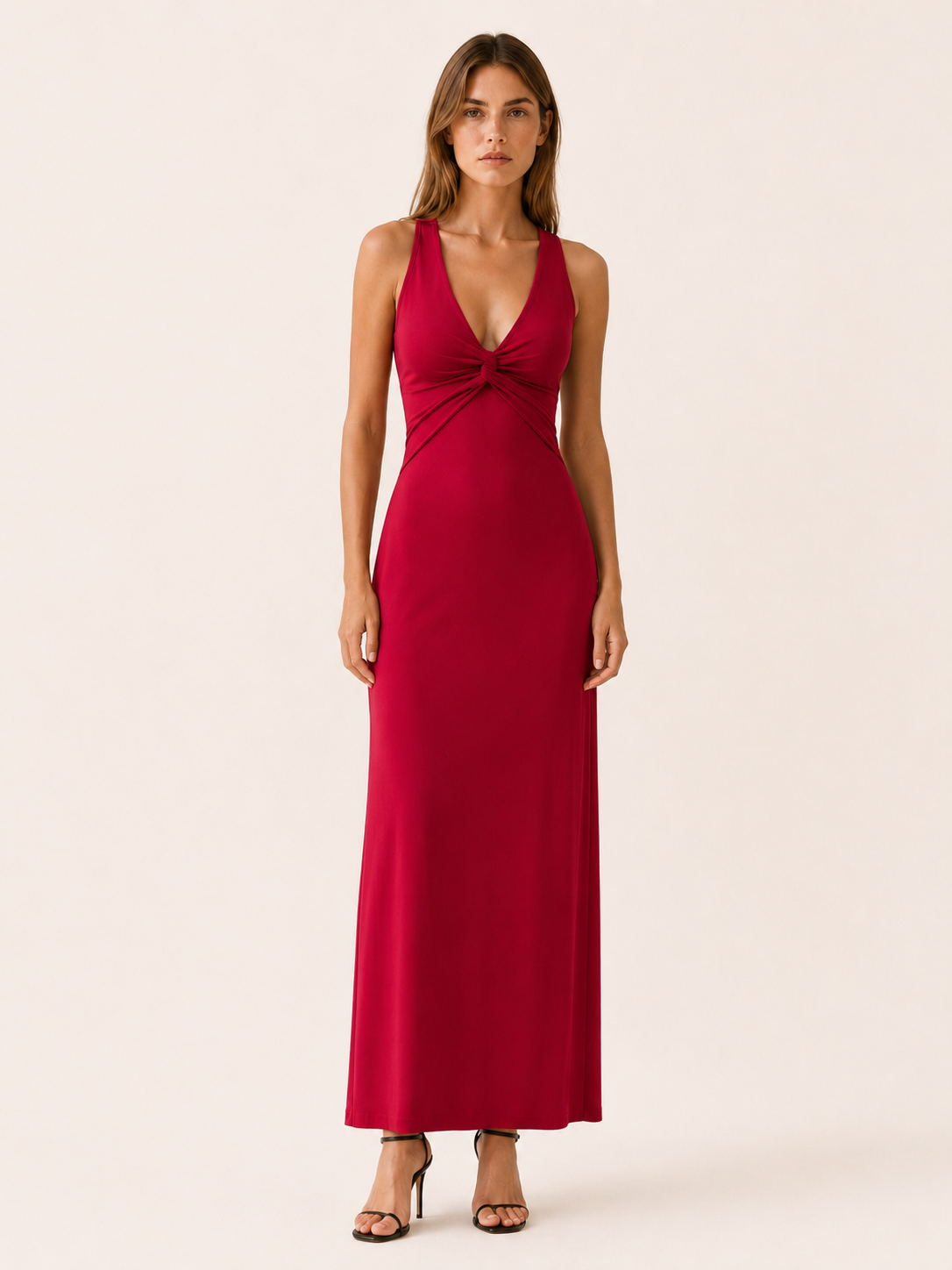 Zora | Halter Maxi Dress with V Neck and Tie Back