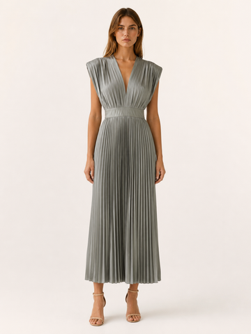 Zosia | Pleated Midi Dress with V Neck