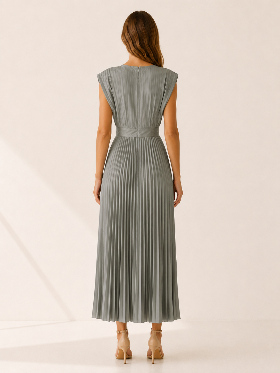 Zosia | Pleated Midi Dress with V Neck