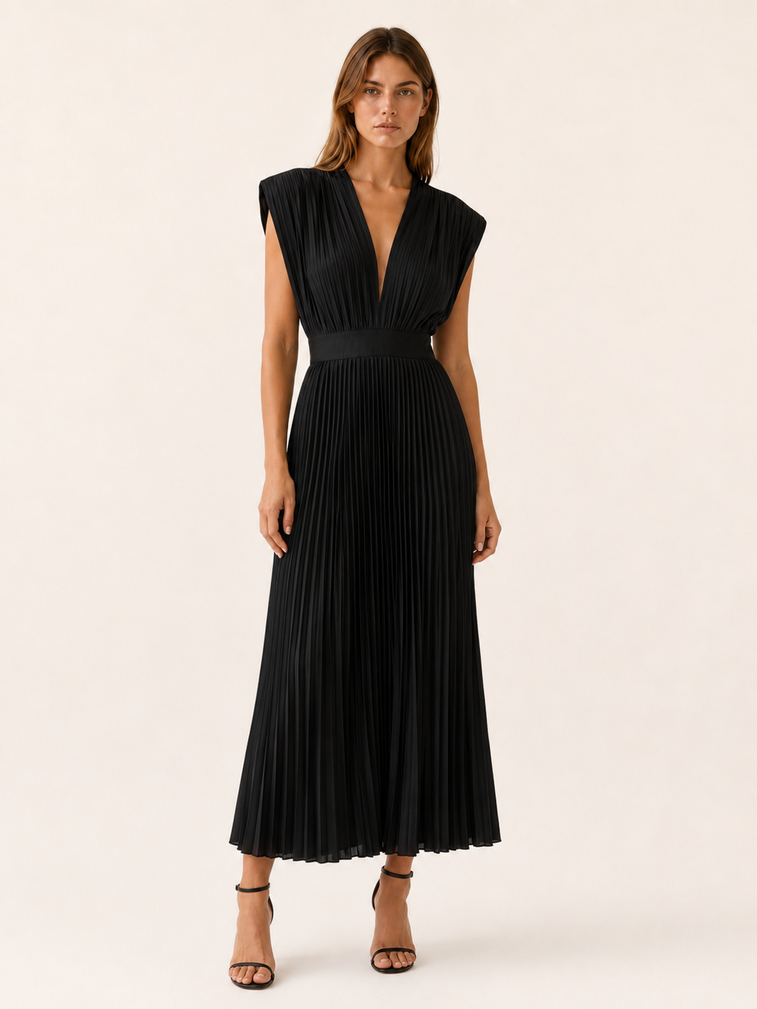 Zosia | Pleated Midi Dress with V Neck